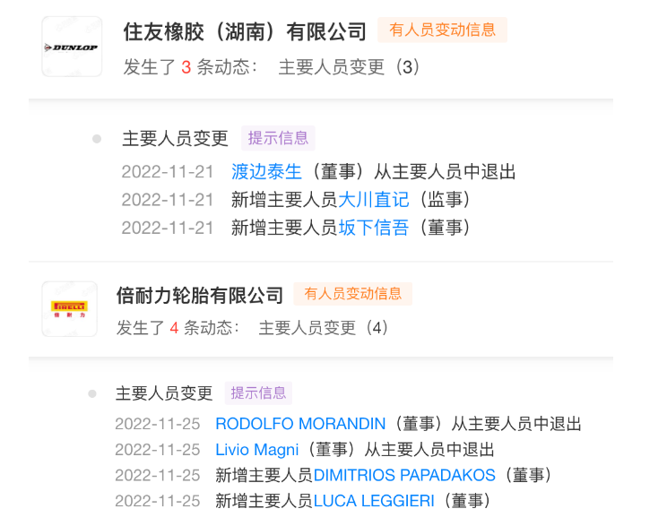僅11月份，普利司通、住友橡膠、倍耐力、錦湖輪胎等企業(yè)在中國的公司董事、監(jiān)事等均發(fā)生人員變更調(diào)整。