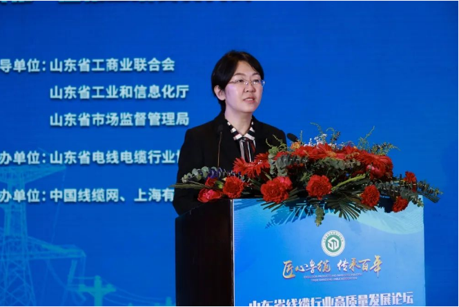 山東省工業(yè)和信息化廳裝備產(chǎn)業(yè)處副處長齊采芹指出，山東省電線電纜行業(yè)協(xié)會的成立和發(fā)展，對于加強線纜行業(yè)內(nèi)交流與合作、推動技術(shù)工藝標準化升級、搶抓細分領(lǐng)域核心優(yōu)勢、加快培育特色產(chǎn)業(yè)集群等有重要積極的意義，希望借助優(yōu)勢企業(yè)，開展特色產(chǎn)業(yè)集群培育、制造業(yè)創(chuàng)新中心建設(shè)、大中小梯次企業(yè)培育、數(shù)字化轉(zhuǎn)型升級。